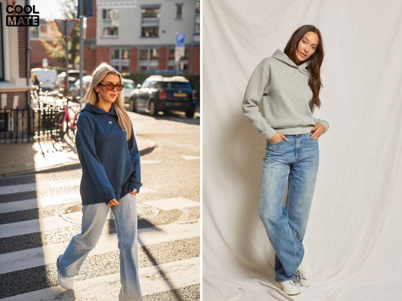 hoodie phối quần jean ống rộng