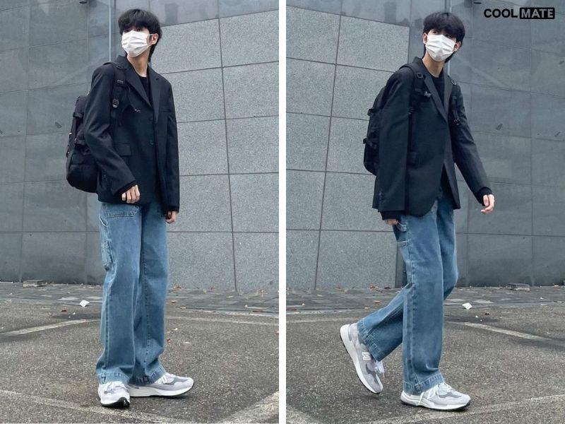 Blazer và quần jean cổ điển, ấn tượng