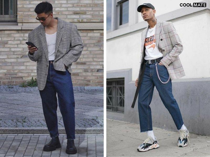 Blazer và quần jean trắng tinh tế, nổi bật