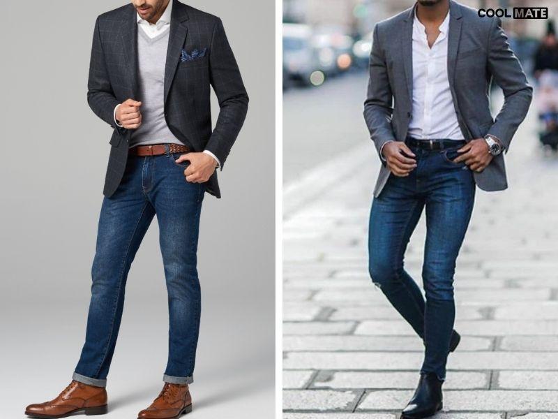 Blazer và quần jean công sở lịch lãm