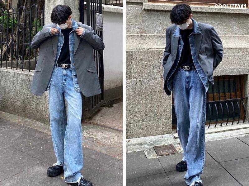 Phối màu blazer và quần jean nổi bật
