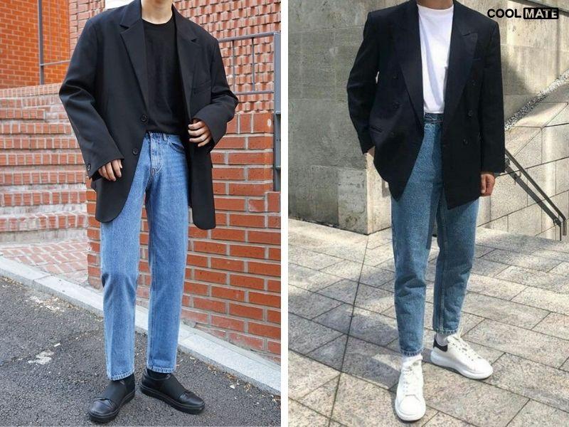 Blazer và quần jean lịch lãm, thoải mái