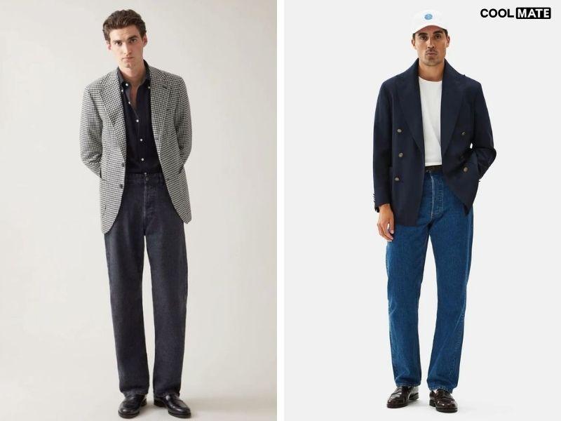 Blazer và quần jean đơn giản, tinh tế