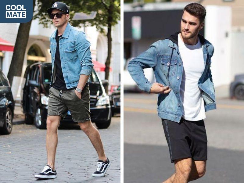 Phối áo khoác jeans cùng quần shorts giúp bạn trông năng động hơn