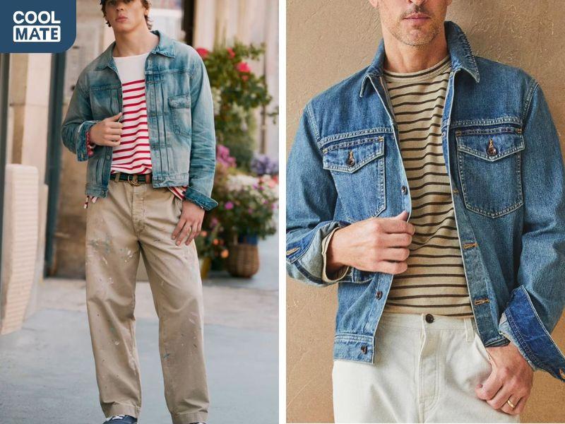 Áo thun kẻ sọc mang lại vẻ ngoài trẻ trung khi phối cùng áo khoác jeans