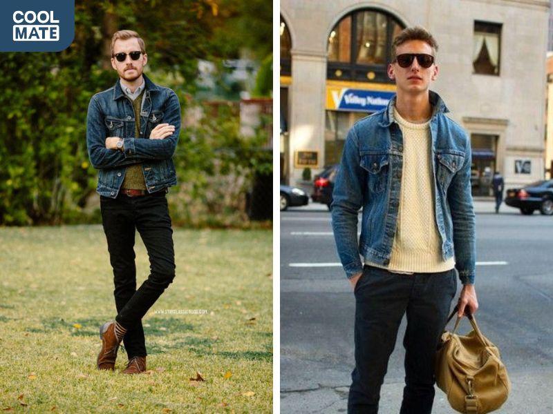 Áo gile len khi phối cùng áo khoác jeans 