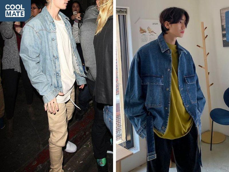 Phong cách áo thun oversize và áo khoác jeans mang đến sự thoải mái 