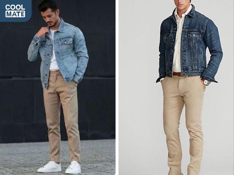 Quần kaki là món đồ “đa-zi-năng” có thể phối với kiểu áo khoác jeans