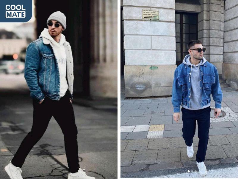 Áo hoodie và áo khoác jeans là bộ đôi ăn ý 