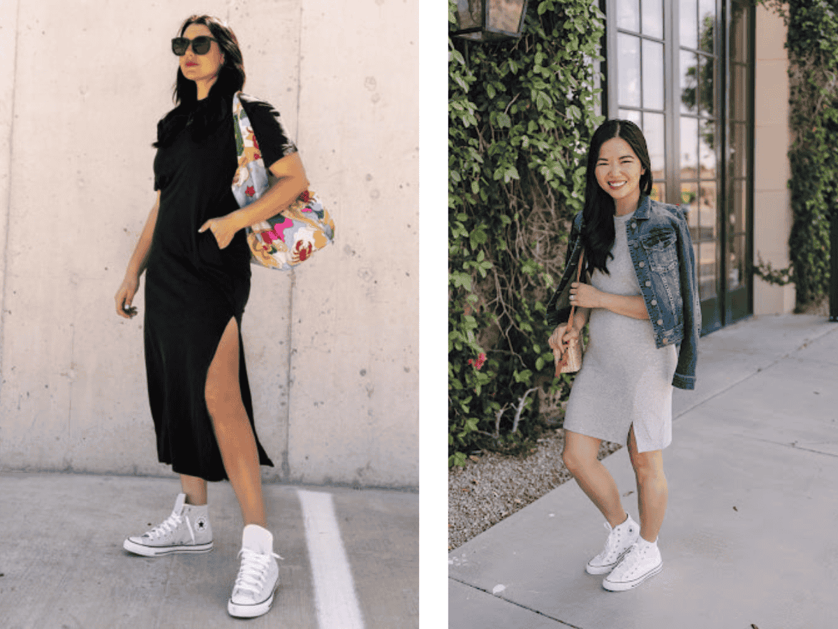 Kết hợp Converse cổ cao cùng với chân váy liền