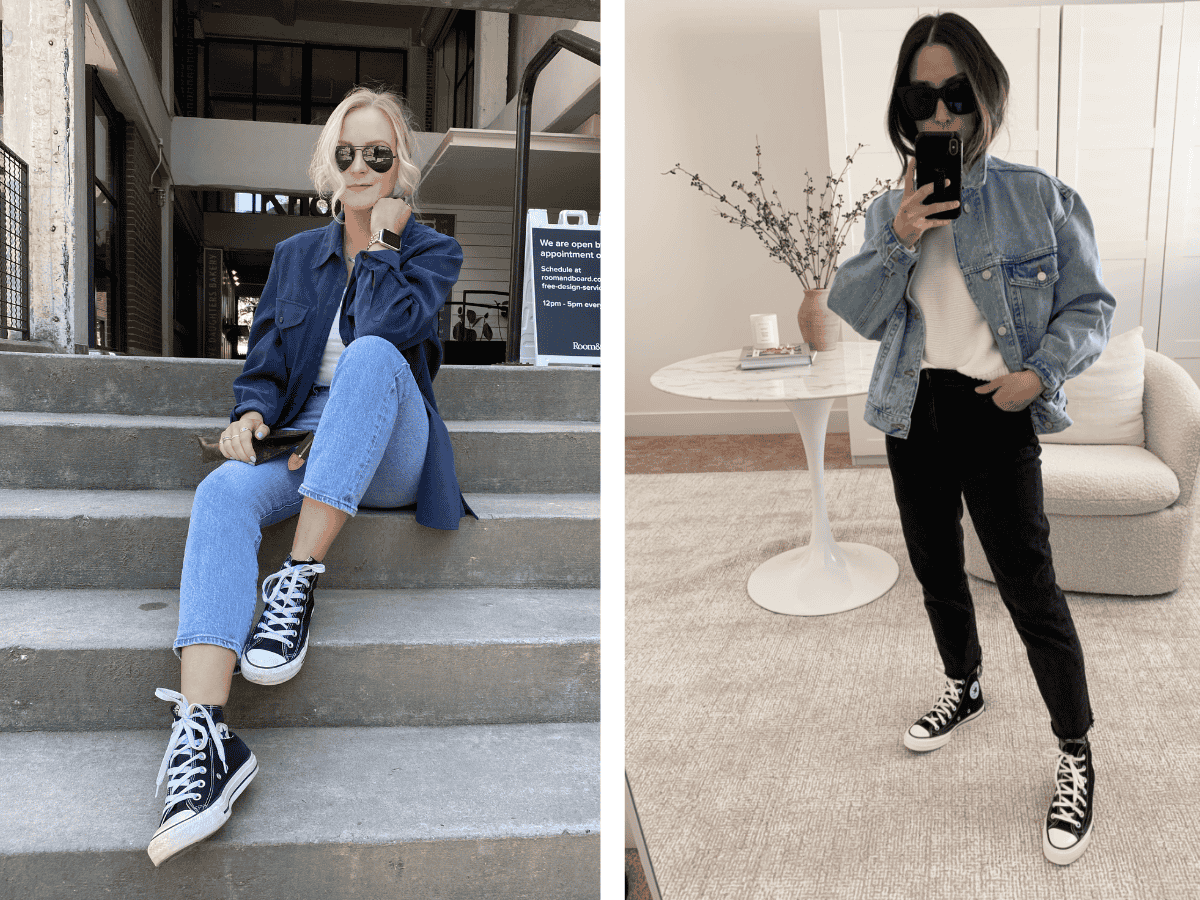 Phối giày Converse cùng áo khoác denim