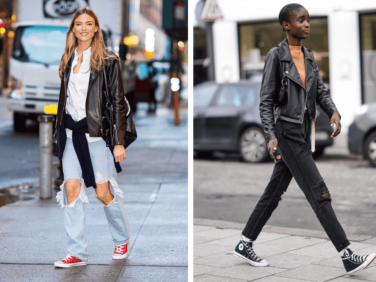 Giày Converse phối cùng áo khoác da