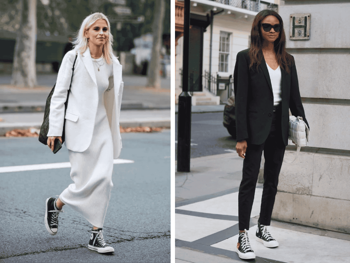 Giày Converse cổ cao cùng áo khoác blazer