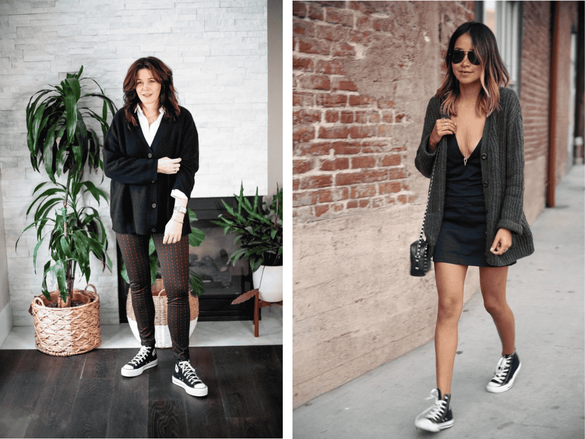 Giày Converse cổ cao và áo cardigan
