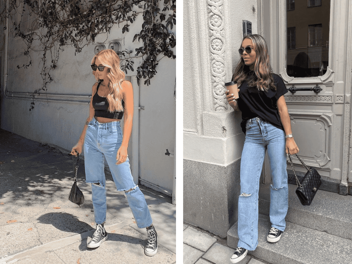 Phối Converse với quần jeans rách