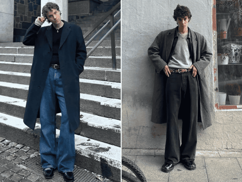 Phối quần ống loe với áo khoác dáng dài trench coat 