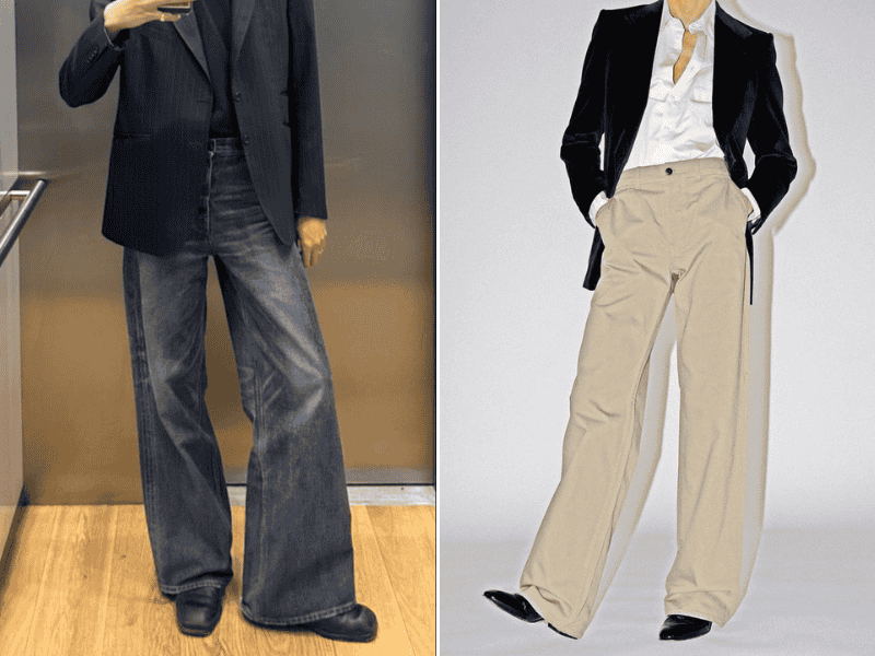 Một cách khác để chàng nâng cấp phong cách là phối quần ống loe với áo blazer