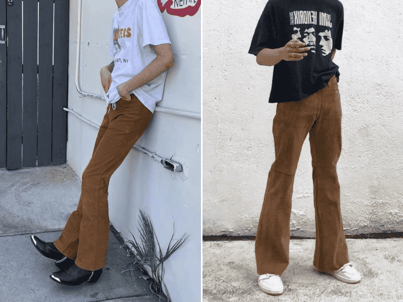  Phối quần ống loe nam với áo phông