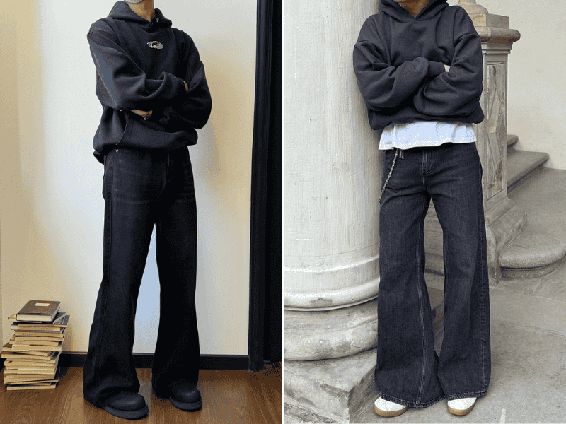 Phối quần ống loe với áo hoodie