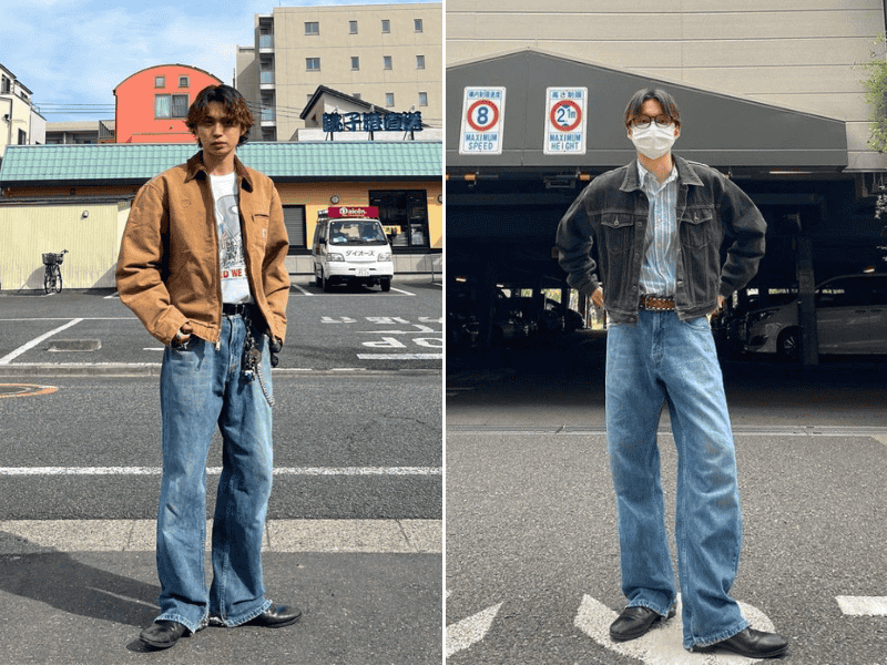 Phối quần ống loe nam với áo khoác jean denim 