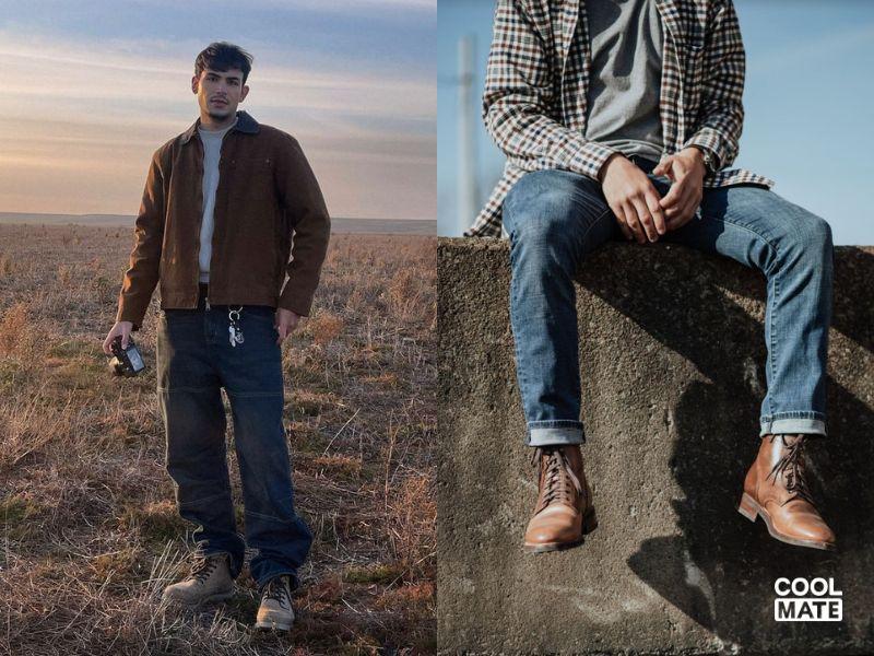 Mix giày work boots với quần jean