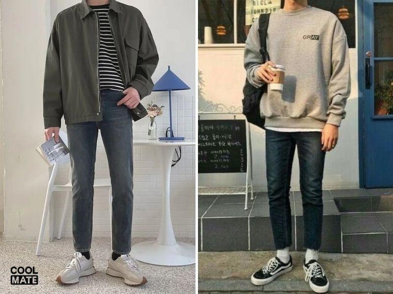 Phối tất với quần jeans phong cách casual