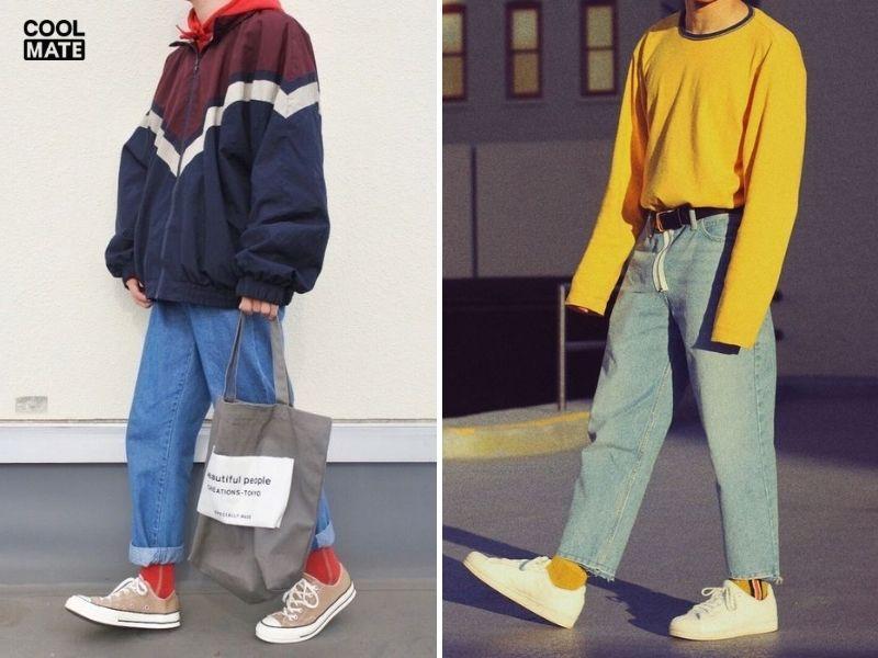 Phối tất với quần jeans phong cách đường phố