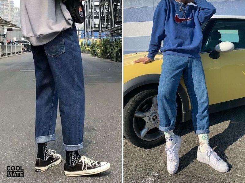 Phối tất với quần jeans phong cách thể thao