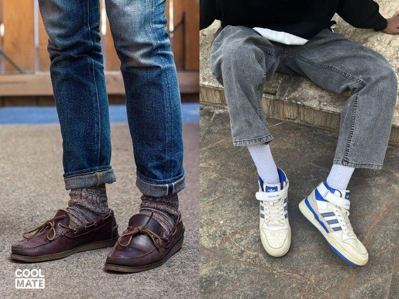 Đồng bộ màu tất với giày khi phối với quần jean
