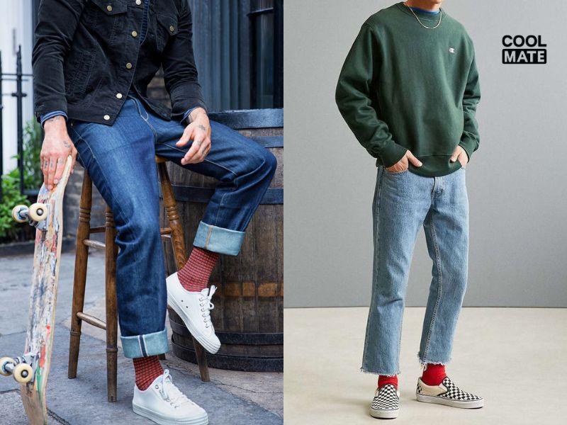 Phối tất nam với quần jean cá tính