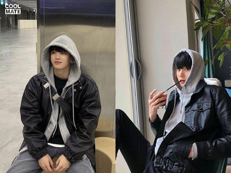 Áo hoodie phối quần baggy kết hợp với áo da lộn