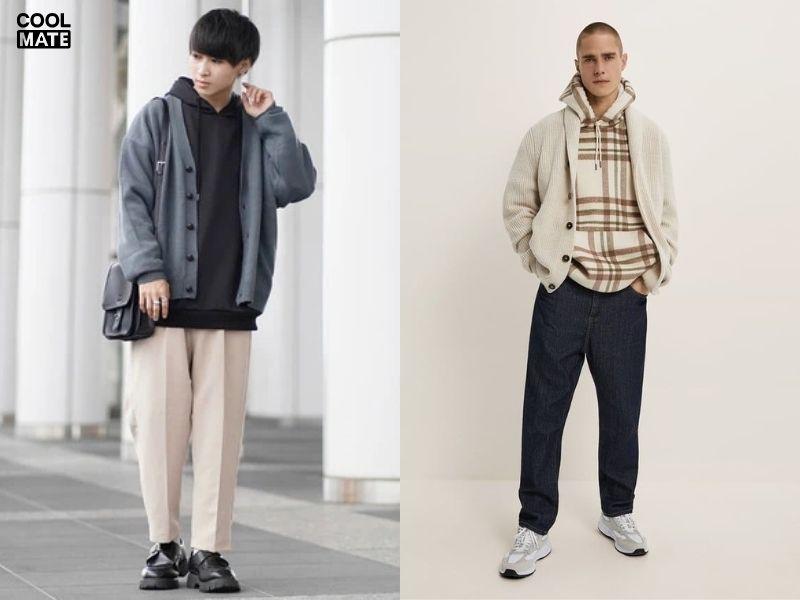 Áo hoodie phối quần baggy kết hợp với áo caligan