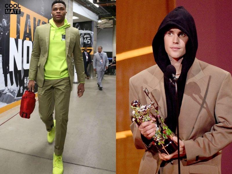 Áo hoodie phối quần baggy kết hợp với áo blazer