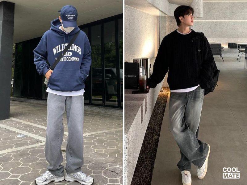 Phối quần jeans nam Hàn Quốc với hoodie và sweater