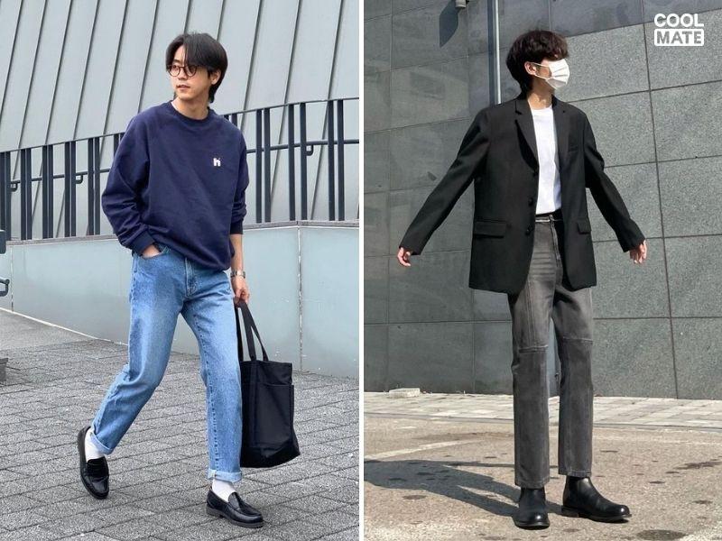 Phối quần jeans nam Hàn Quốc với giày tây