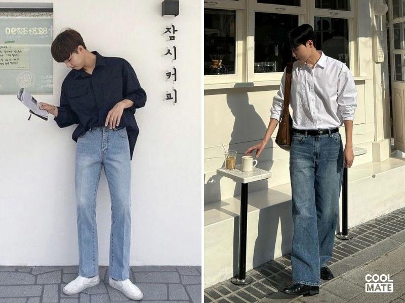 Phối quần jeans nam Hàn Quốc với áo sơ mi