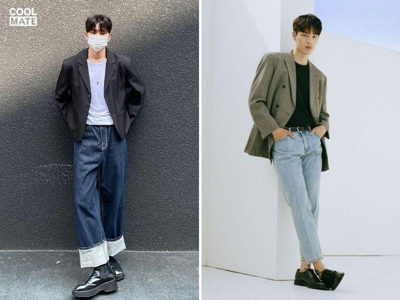 Phối quần jeans nam Hàn Quốc với áo blazer