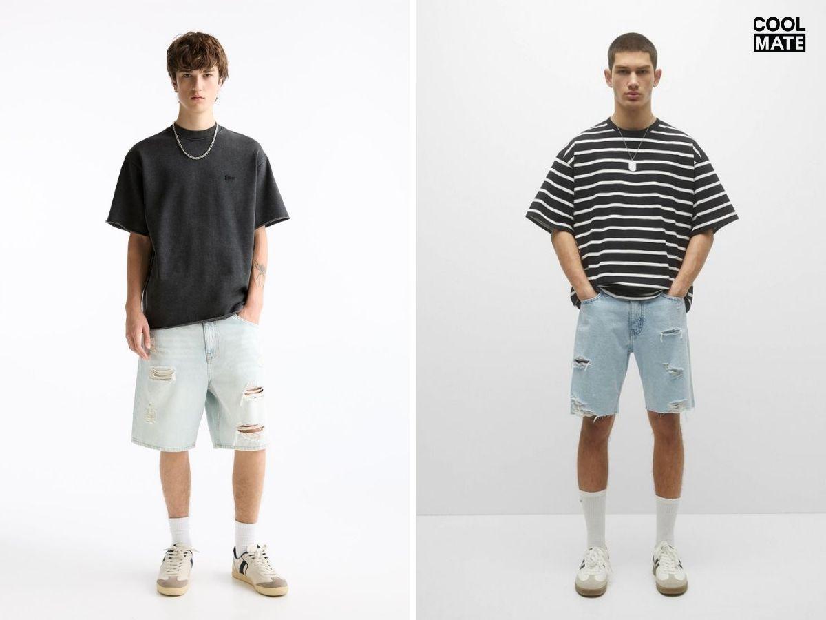 Phối đồ với quần short jean rách