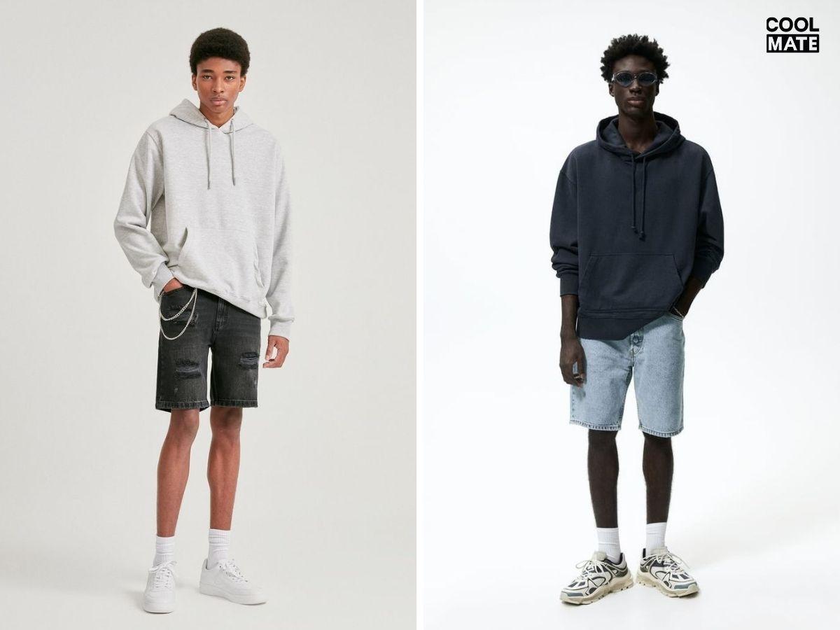 Áo Hoodie Năng động với quần jean rách nam