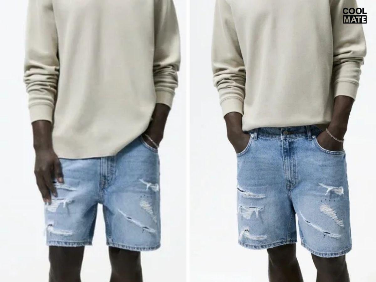 áo len mix cùng quần bò đùi rách