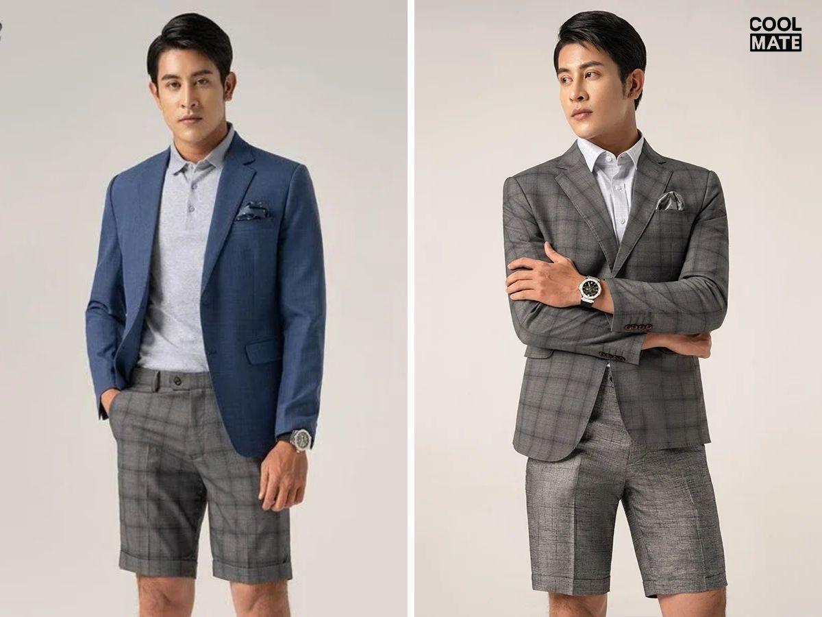 Phối quần short jean rách với áo blazer