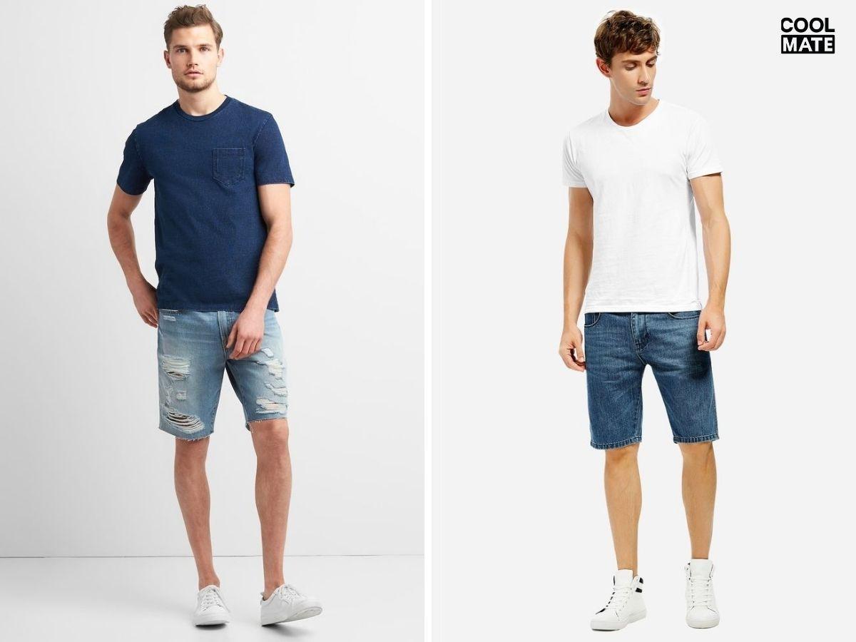 Mix quần short jean rách theo phong cách Unisex