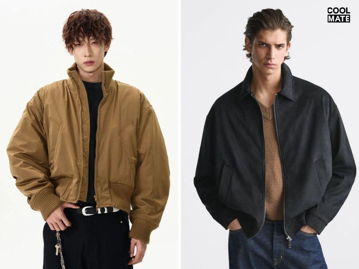 Phối quần short jean rách với áo khoác bomber