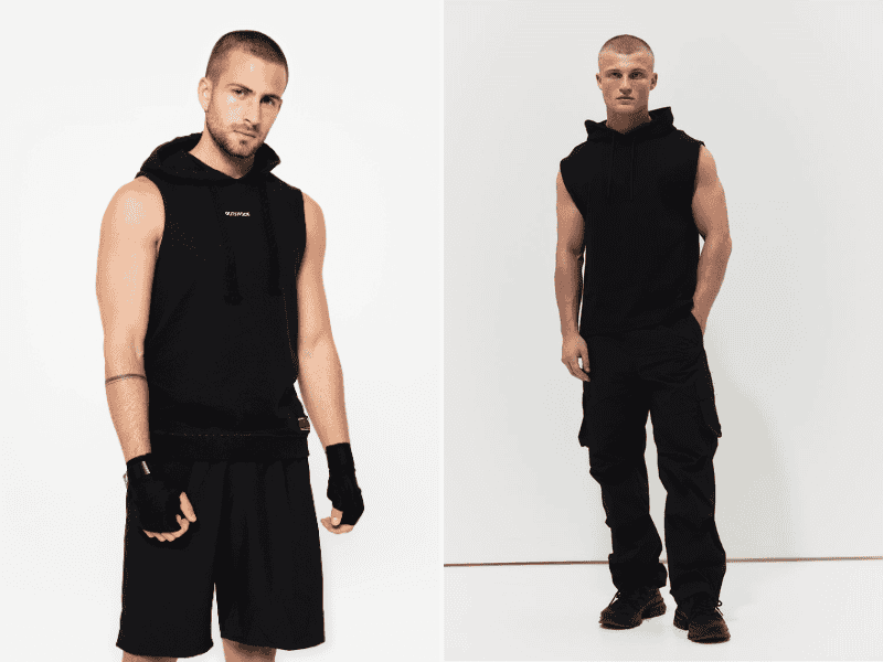 Áo khoác hoodie không tay kết hợp quần sweatpants 