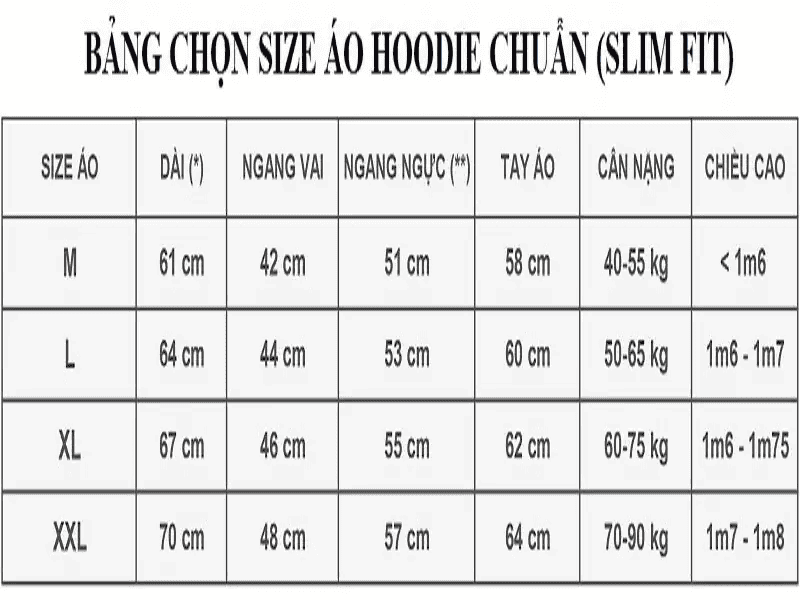 áo hoodie nam sẽ trải dài từ size M đến XXL