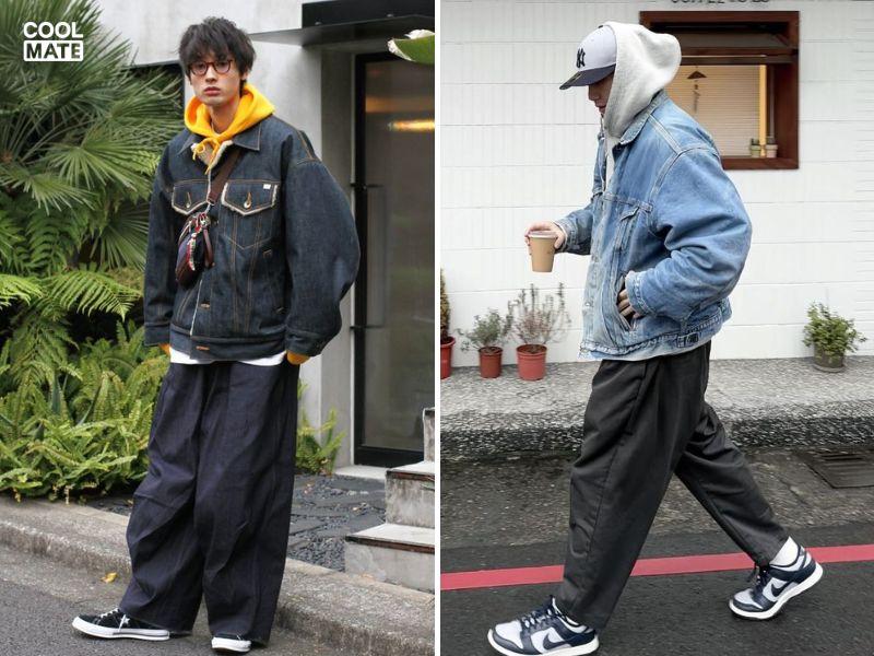 Phối hoodie với áo khoác jean streetwear