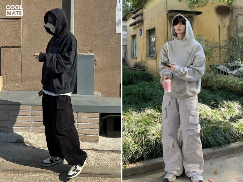 Phối hoodie với quần túi hộp streetwear