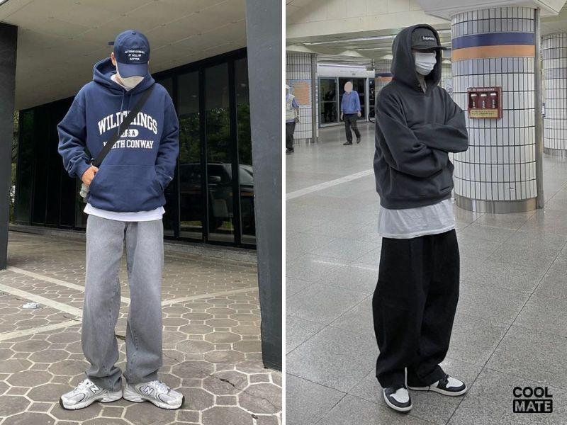 Phối hoodie với áo thun streetwear