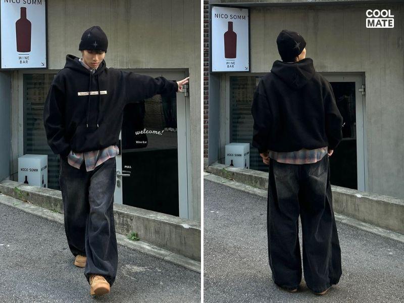 Phối hoodie với áo sơ mi streetwear