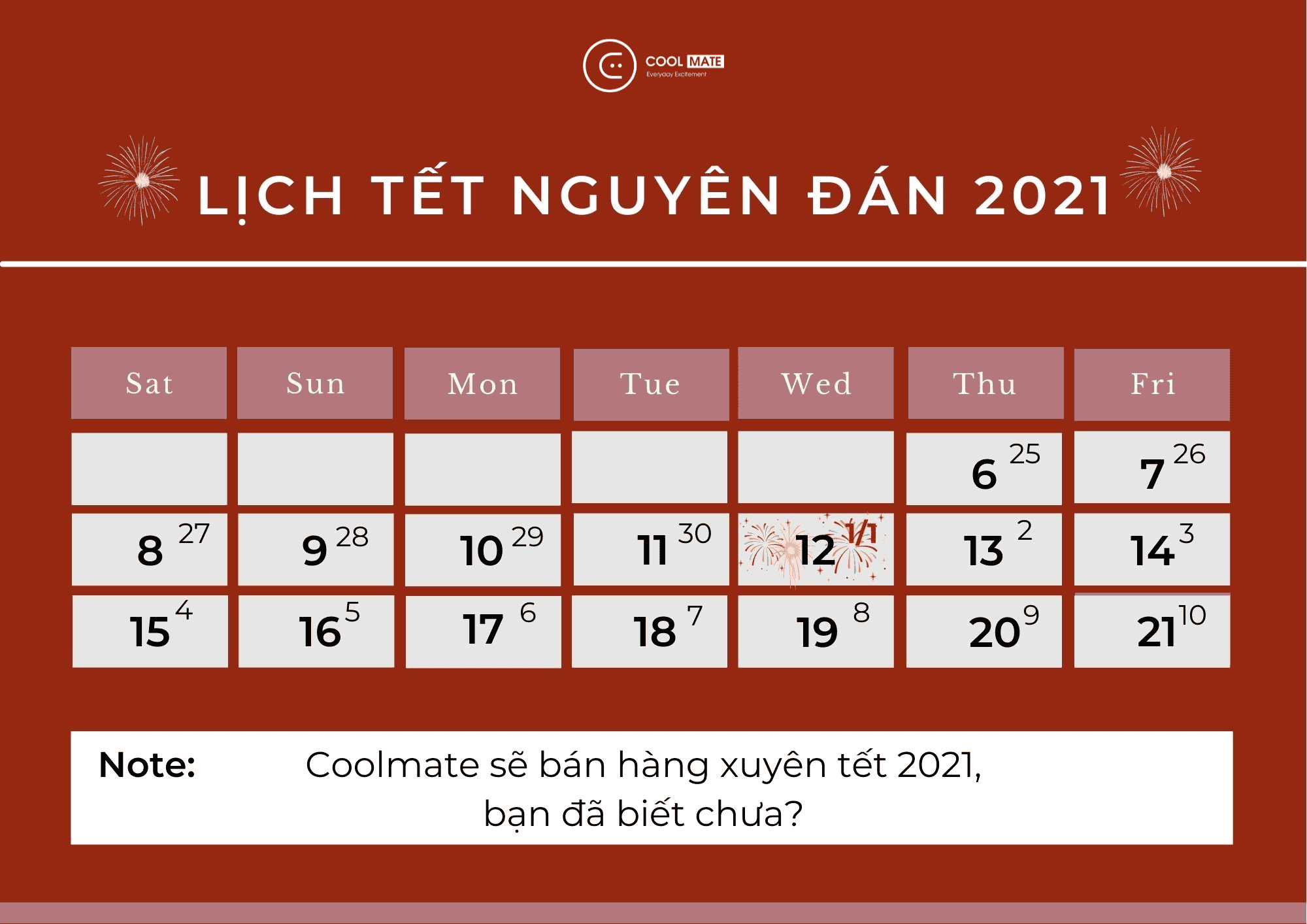 COOLMATE: LỊCH NGHỈ TẾT VÀ CHƯƠNG TRÌNH BÁN HÀNG XUYÊN TẾT